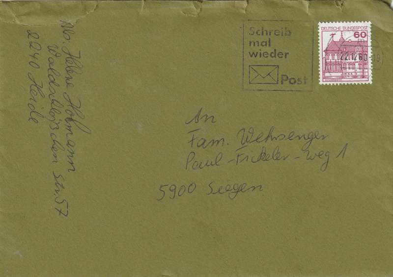 Germany on Cover - 1979 1980- Castle Type Rheydt Slogan Schreib mal wieder