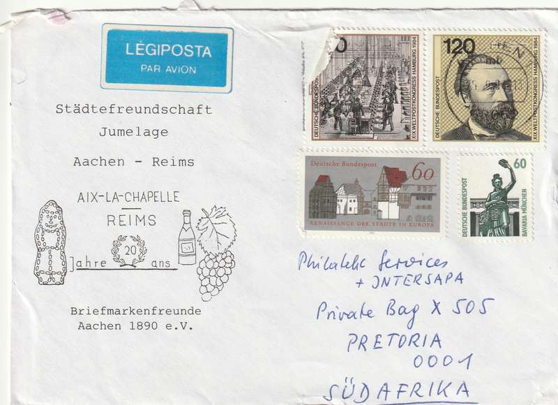 Germany on Cover - 1984 - UPU congress European Urban Renaissance Bavaria Munchen Wine Grapes