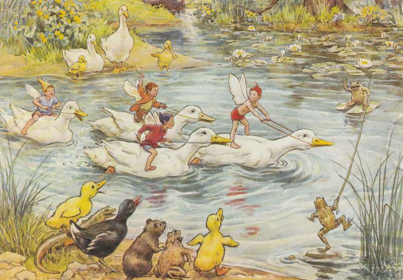 Great Britain Bognor Regis Post Card 1985 Machins Fairies Pixies Ducks Frogs Racing