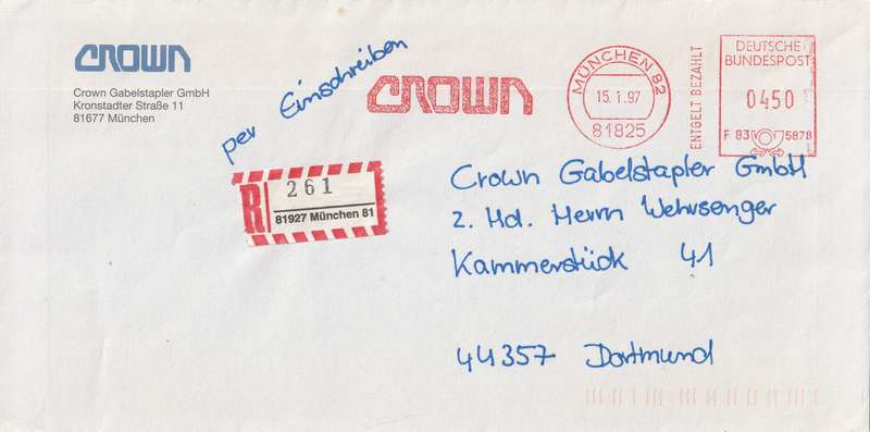 Germany on Cover - 1997 - Einschreiben Munchen Entgelt Bezahlt