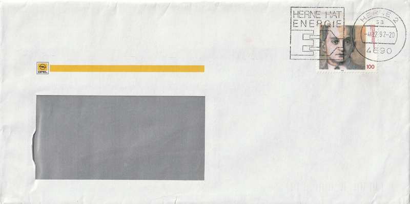 Germany on Cover - 1992 - Jochen Klepper Writer Slogan Herne hat Energie Opel Calibra