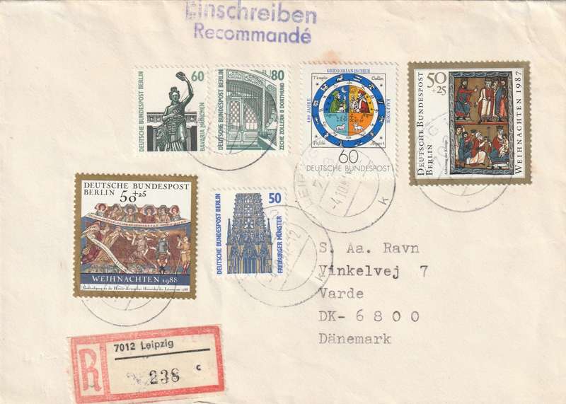 Germany Federal Berlin Cover Registered Einscreiben - 1982 1988 1987 - Christmas Gregorian Calendar