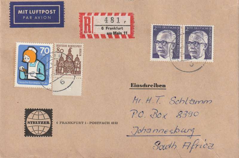 Germany Federal Berlin Cover Registered Einschreiben - 1964 1970 1973 - Weissenburg Heinemann Youth