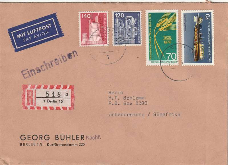 Germany Federal Berlin Cover Registered Einschreiben - 1970 1975 1976 - Moby Dick  Hockey Industry