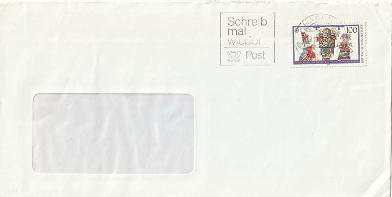 Germany on Cover - 1989 - Europa CEPT Puppets Slogan Schreib mal wieder