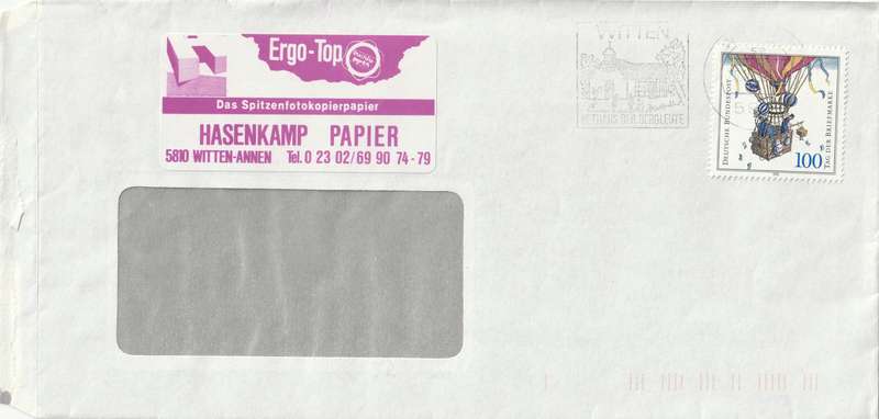 Germany on Cover - 1992 - Balloon Post Stamp Day Slogan Witten Bethaus der Bergleute