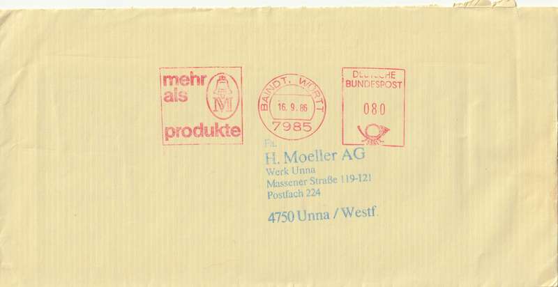 Germany Cover - 1986 - Baindt Wurtt  Entgelt Bezahlt Mehr Als Produkte