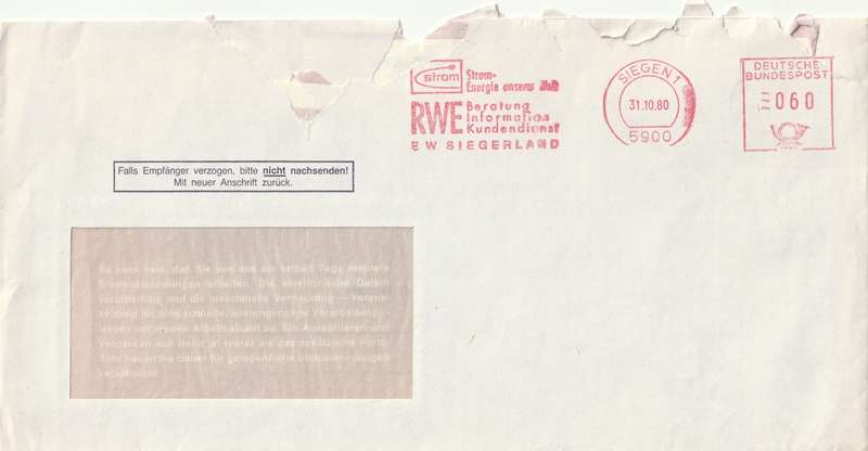 Germany Cover - 1980 - Siegen Entgelt Bezahlt
