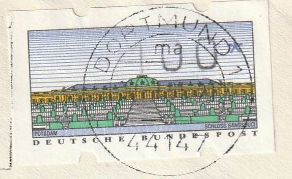 Germany Federal Cover - 1993 - FRAMA ATM Label Postdam Sanssouci Castle Note the DBP * did not prin