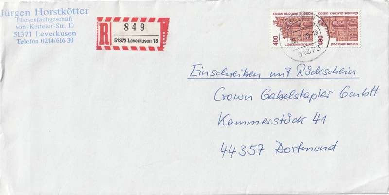 Germany Cover - 1987 1995 - Leverkusen Einschreiben Historic Sites and Objects Opera House Dresden