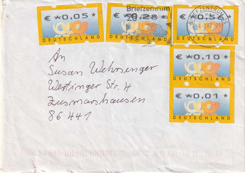 Germany Federal Cover - 2001 - FRAMA ATM Label Posthorn Automatenmarke