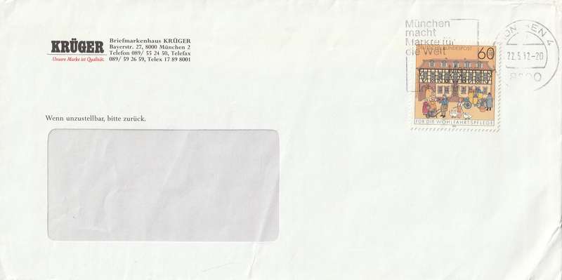 Germany Cover - 1991 - Post Offices Budingen Postal Station Slogan Munchen macht Markte fur die Wel