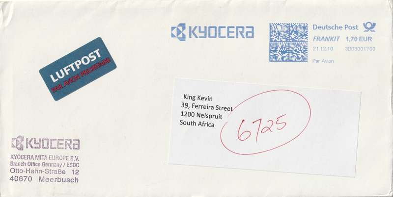 Germany Federal Cover - 2010 - FRANKIT Kyocera QR Code Bar Code