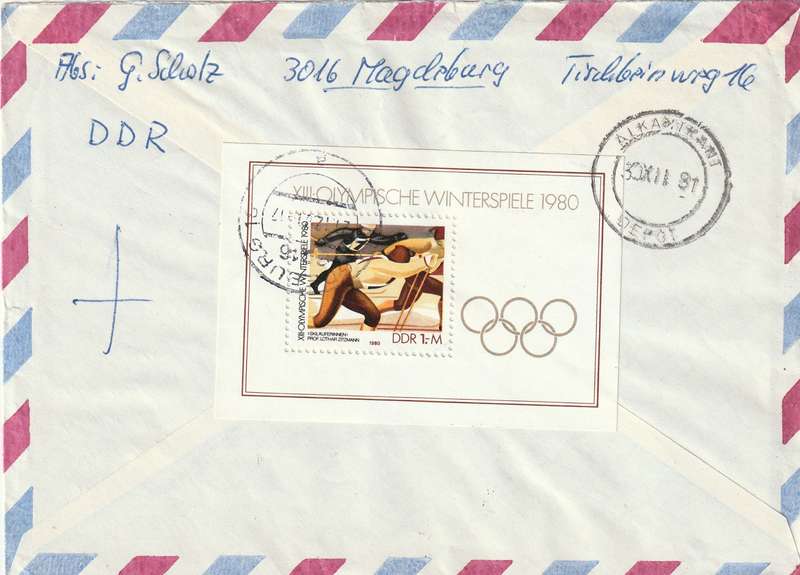 Germany DDR Cover Registered Einschreiben - 1980 - Winter Olympic Games Cross-country Skiing Mushro