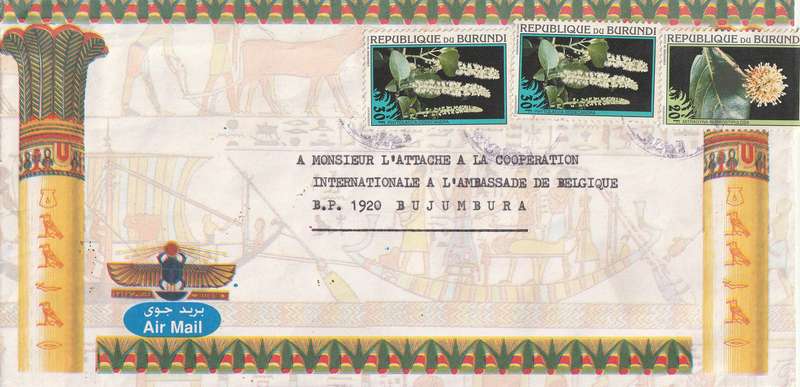 Burundi Cover - 1995 - Flowers Egyptian Theme cover to Bujumbura Belgian Embassy