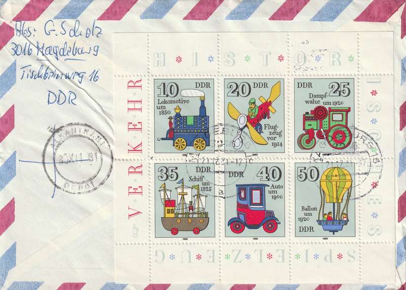 Germany DDR Cover Registered Einschreiben - 1980 1981 - Flowers Toys Toy Locomotive Airplane Balloo