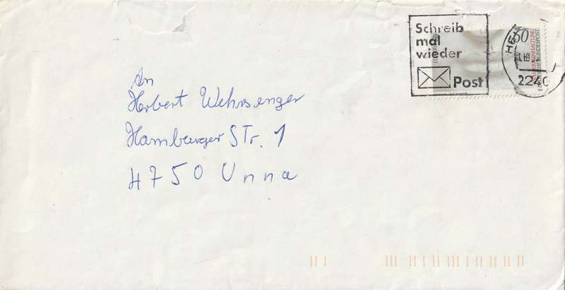 Germany Cover - 1986 - EUROPA CEPT Mouth (pure water) Michelangelo David Slogan Schreib mal wieder