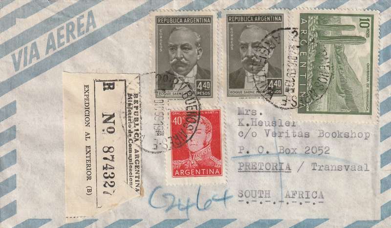 Argentina Cover Registered - 1957 1954 - Roque Saenz Pena Cliffs of Humahuaca Cactus Martin