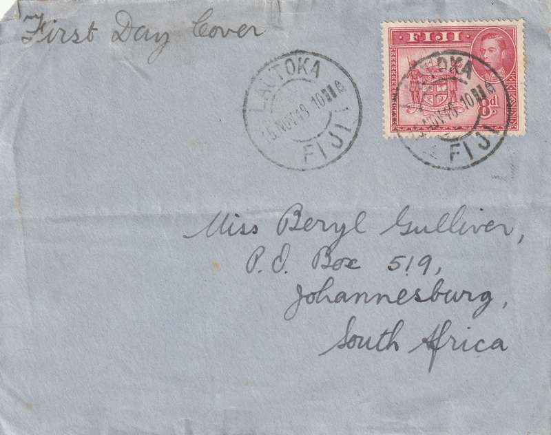 Fiji Cover FDC - 1938 1948 - Definitive Lautoka COA Arms