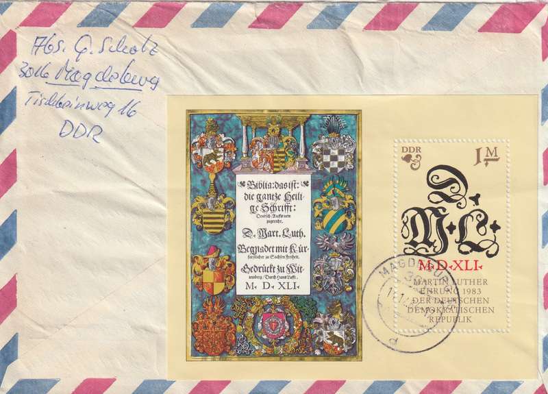 Germany DDR Cover Registered Einschreiben - 1983 1984 - Reformation Luther Wittenberg Bible Monumen