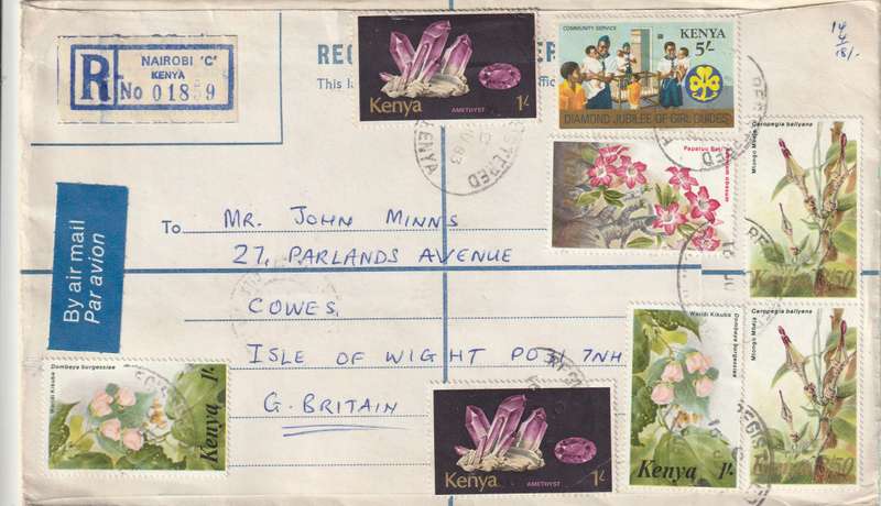 Kenya Cover Registered - 1977 1982 - Minerals Amethyst Girl Guides Scouting Flowers