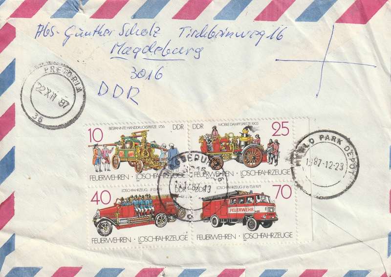 Germany DDR Cover Registered Einschreiben - 1987 1983 - Fire Brigade Engines Spartikiade Gymnastic