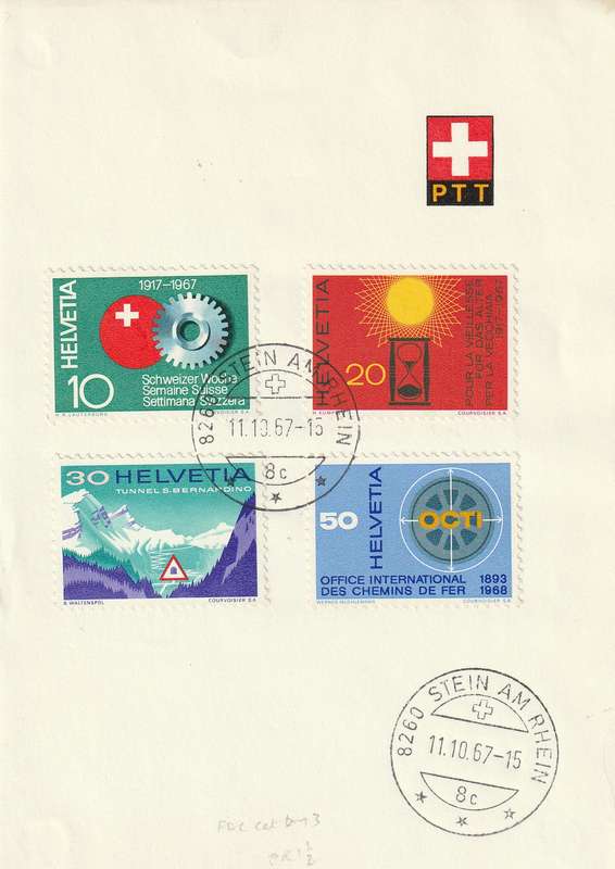 Switzerland FDC - 1967 - Swiss Week Foundation for the Aged San Bernardino Road Tunnel Railroad Tra