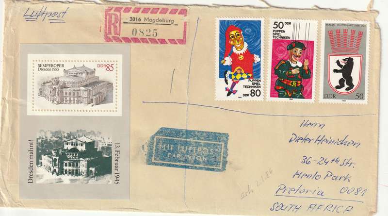 Germany DDR Cover Einschreiben Registered- 1984 - Dresden Opera House Marionette Puppet COA Berlin