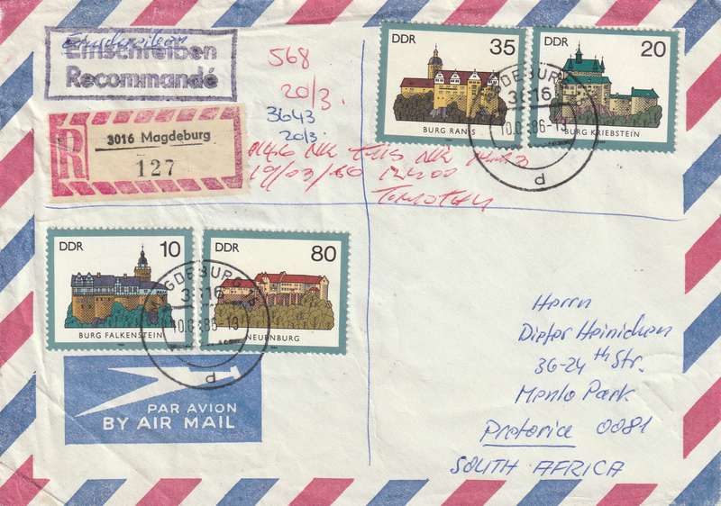 Germany DDR Cover Registered Einschreiben - 1984 - Historic Seals Castles Falkenstein Neuenburg Bur