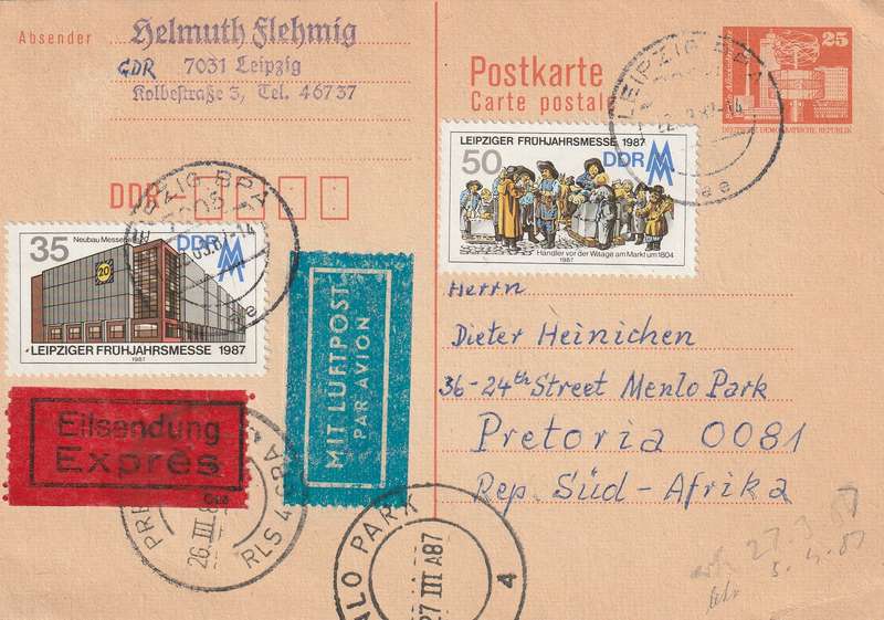 Germany DDR Post Card Postal Stationery - 1973 1987 - Leipzig Spring Fair World clock, Alexander Sq