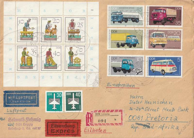 Germany DDR Cover Registered Einschreiben - 1982 - Ambulances Trucks Bus Buses Occupations Toy Carp