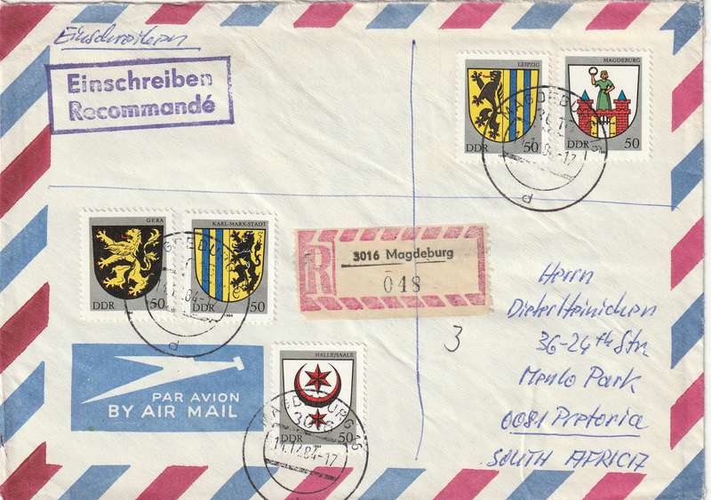 Germany DDR Cover Einschreiben Registered - 1983 1984 - City Coat of Arms COA Felix Mendelssohn Com