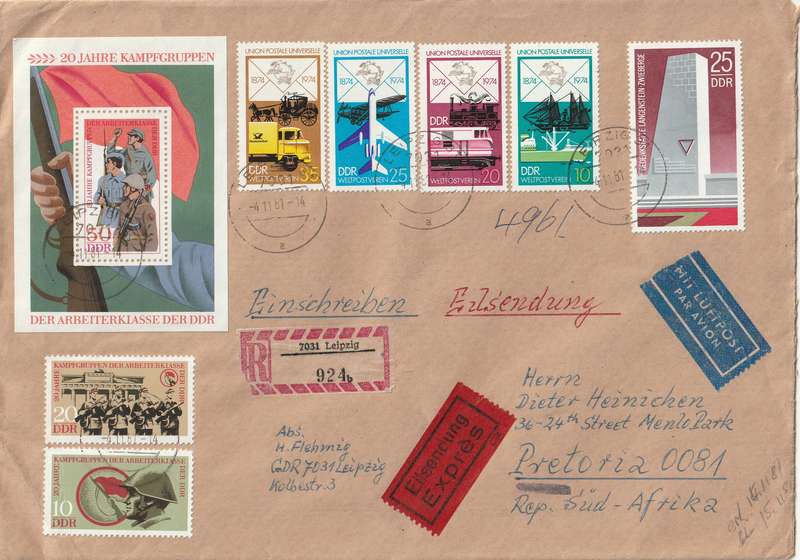 Germany DDR Cover Registered Einschreiben - 1973 1974 - Centenary UPU Memorial Langenstein Zwieberg