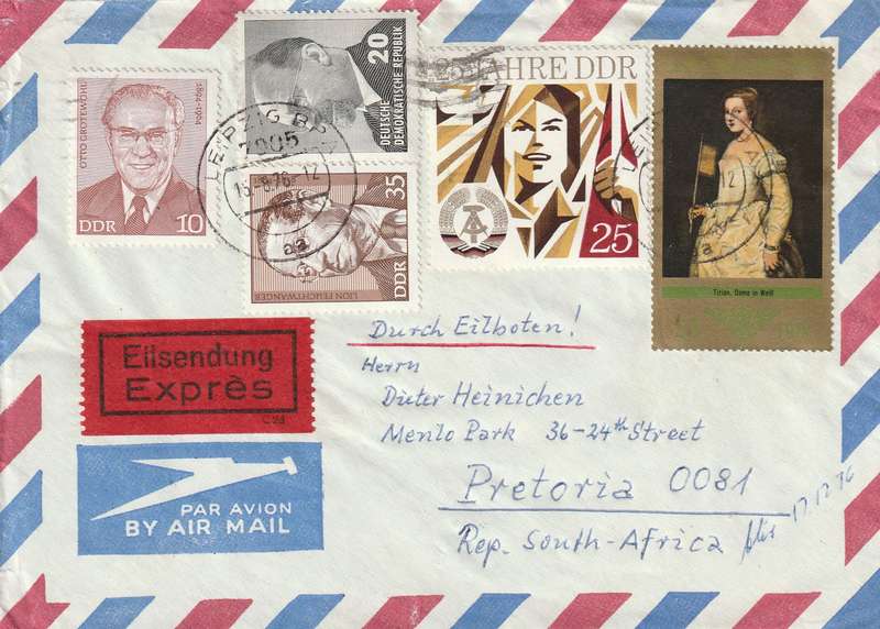 Germany DDR Cover Eilsendung - 1974 - Lion Feuchtwanger Lady in White by Titian Otto Grotewohl