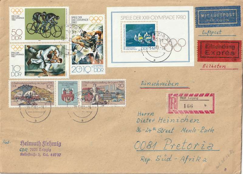 Germany DDR Cover Registered Einschreiben - 1980 - National Youth Philatelic Exhibition Summer Olym
