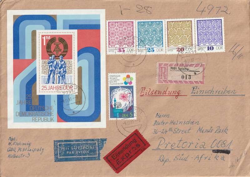 Germany DDR Cover Registered Einschreiben - 1974 - anniversary DDR Republic Plauen Lace Festival of