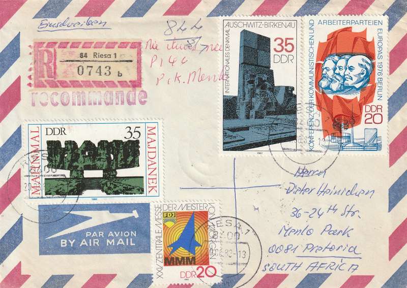 Germany DDR Cover Einschreiben Registered - 1980 1981 - Maidenek Anti-Fascist Dimitrov Bulgaria Aus