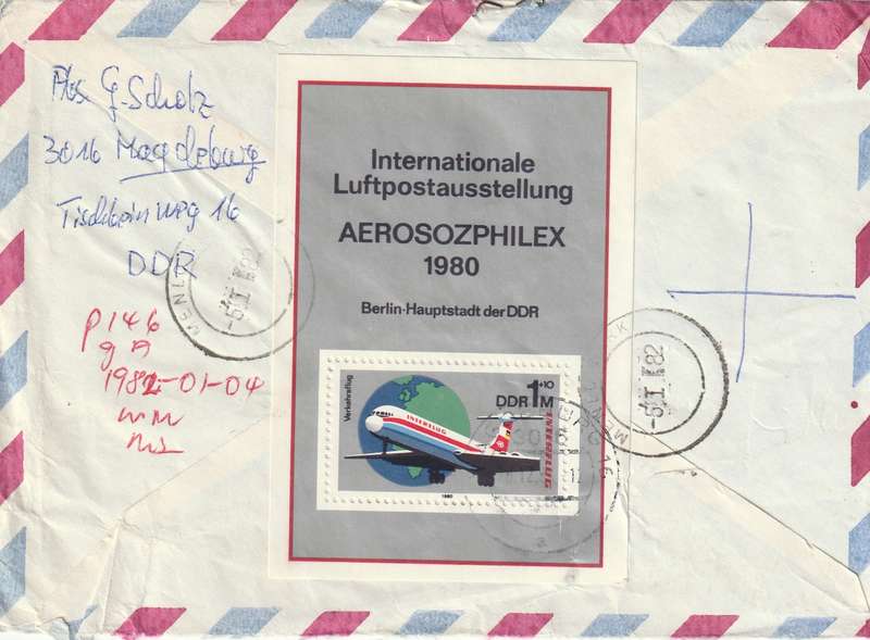 Germany DDR Cover Einschreiben Registered - 1980 Interflug Airlines Aviation Transport AEROSOZPHILE