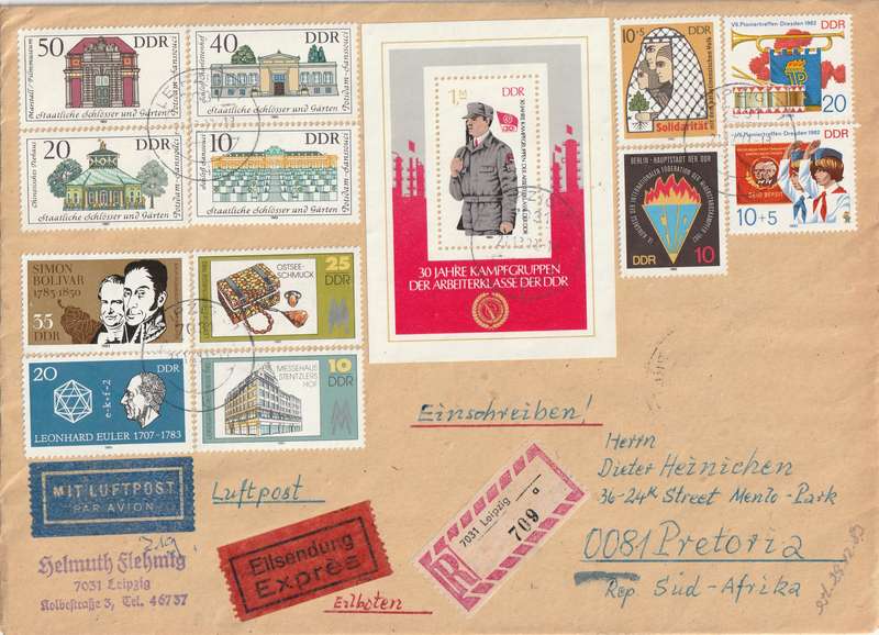 Germany DDR Cover Registered Einschreiben - 1983 - Bolivar Working-Class Brigade Autumn Palestinian