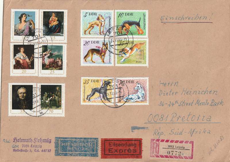 Germany DDR Cover Registered Einschreiben - 1976 - Dogs Paintings Dresden Museum