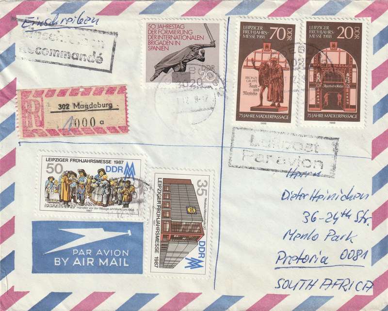 Germany DDR Cover Einschreiben Registered - 1986 1987 1988 - Leipziger messe Leipzig Fair Seals Bri