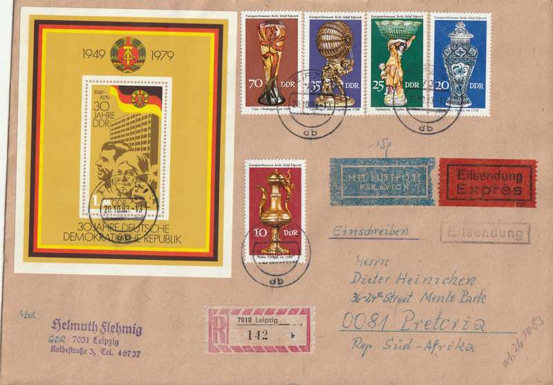 Germany DDR Cover Registered Einschreiben - 1979 1976 - 30th anniv Republic Artistic Handicraft Wor