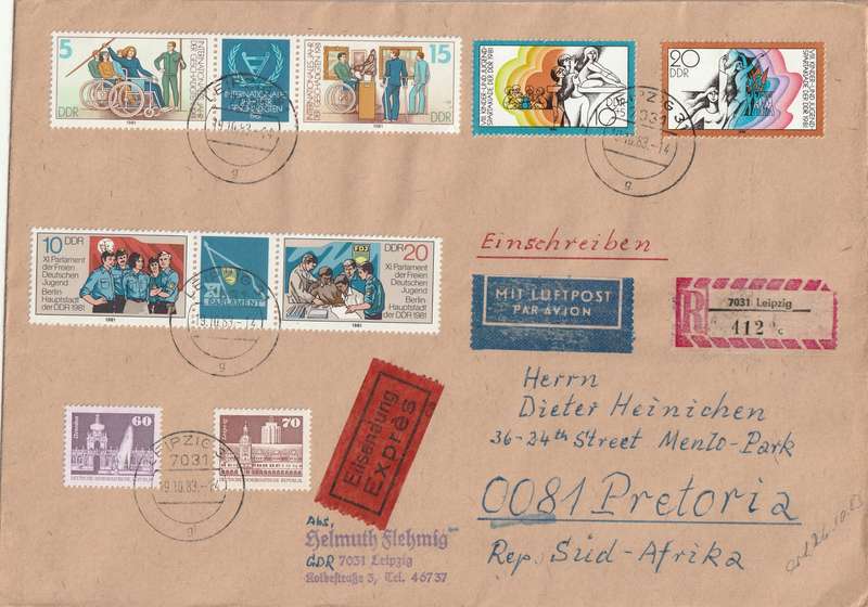Germany DDR Cover Registered Einschreiben - 1981 - Year of the Disabled Youth Spartacist Games Free