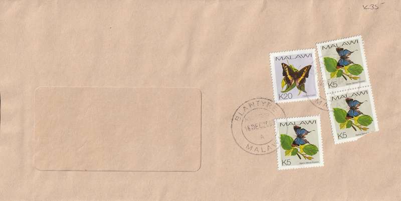 Malawi Cover - 2002 2003 - Butterflies Blantyre Myrina silenus ficedula Charaxes castor