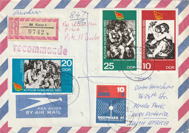 Germany DDR Cover Einschreiben Registered - 1982 1979 1975 - FDGB Trade Unions Rehabilitation Fasci