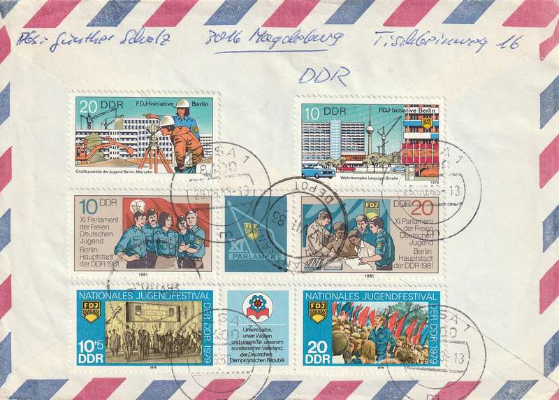 Germany DDR Cover Einschreiben Registered - 1978 1979 1980 - Cabral Solidarity Housing Youth Haptst
