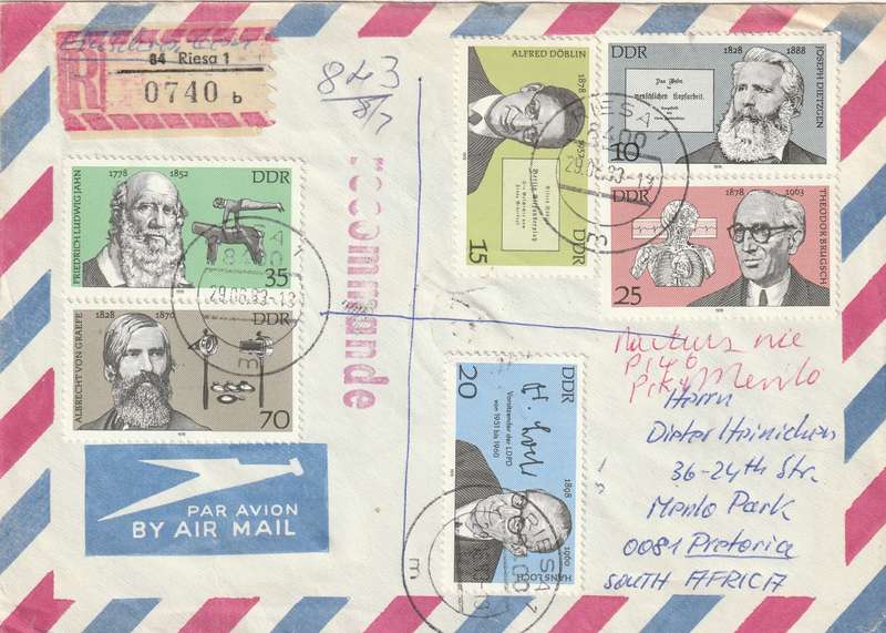 Germany DDR Cover Einschreiben Registered - 1978 1980 - Famous Germans Dietzgen Doblin Loch Brugsch
