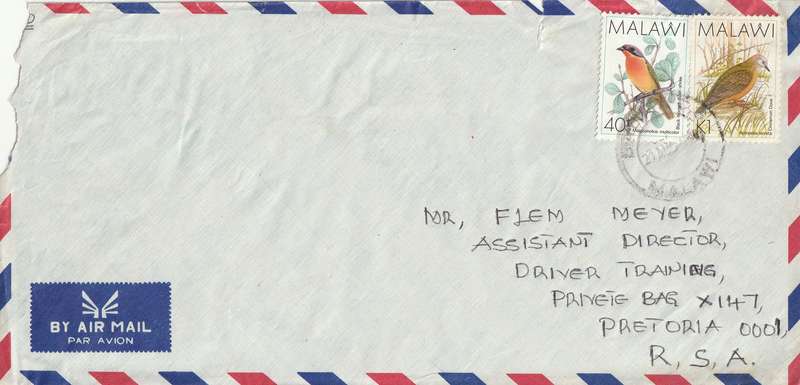Malawi Cover - 1988 - Birds Cinnamon Dove Black-fronted bush shrike
