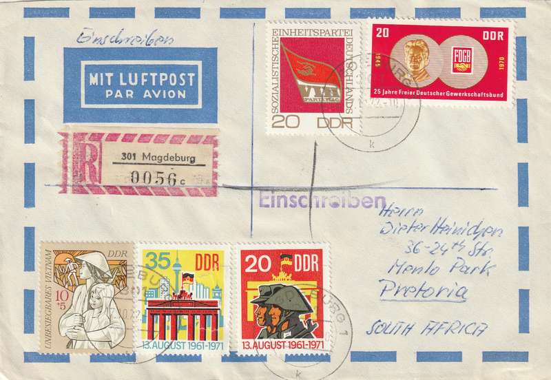 Germany DDR Cover Einschreiben Registered - 1970 - Lenin Solidarity Vietnam FDGB Socialist Unity Pa