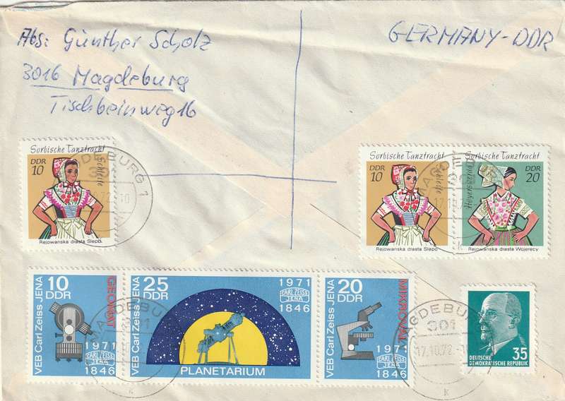 Germany DDR Cover Einschreiben Registered - 1971 - Sorbian Dance Costumes Carl Zeiss optical Berlin